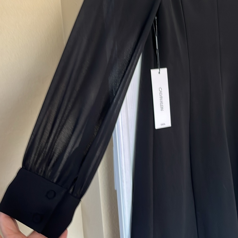 Calvin Klein Black w/Sheer  Long Sleeve Dress sz 10 - Picture 4 of 4